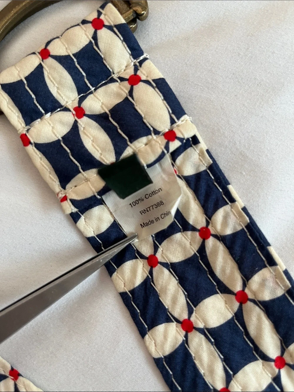 J Crew Y2K flower print belt cotton blue white  double D brass buckle S/M 2008